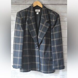 Toffs wool suit jacket size petite 10 plaid charcoal gray